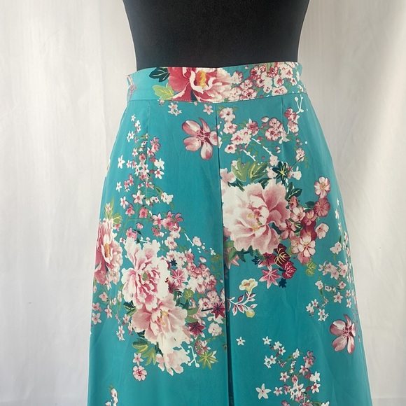 Cherry Blossom turquoise,blue Kimono high waisted wide leg pants,small,floral - Picture 3 of 13